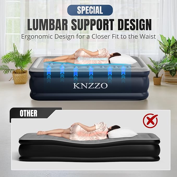 Twin Air Mattress with Built-in Pump, 18" Top Inflatable Mattress with Waterproof Flocking Fabric, Three-Minute Quick-Inflatable Bed. Portable Blow Up Mattress for Home, Outdoor and Guests