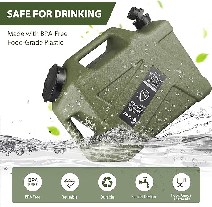 5 Gallon Water Jug with Spigot – BPA-Free Camping Water Container, Leak-Proof Water Storage Tank, Portable Overlanding Gear for Outdoors, Hiking, Emergency, BBQ & Home Use