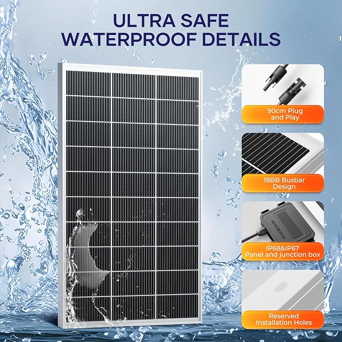 200 Watt Solar Panel 18BB N-Type 200w Solar Panel 12V 24.3% High Efficiency Monocrystalline PV Module for RV Camper Marine Home Rooftop Power Station Off-Grid Systems (200w*2)