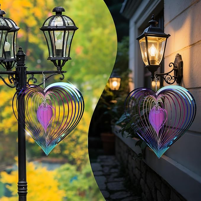 12in Wind Spinners Outdoor Color Heart Metal Wind Spinners for Yard and Garden, Stainless Steel Hanging Wind Chimes for Outside Patio Art Decor Whirligig Gifts for Mom Grandmother