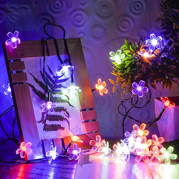 Decorative Colored Pastel Flower String Lights, 33ft 100 LED USB Plug in Cherry Blossom Spring Summer Decoration with Timer for Bedroom Patio Wedding Christmas Easter Hanging, Multicolored