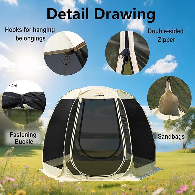 Pop Up Screen House, 10'x10' Outdoor Screen Tent for Camping, Screened Gazebo with Mosquito Netting, Carry Bag