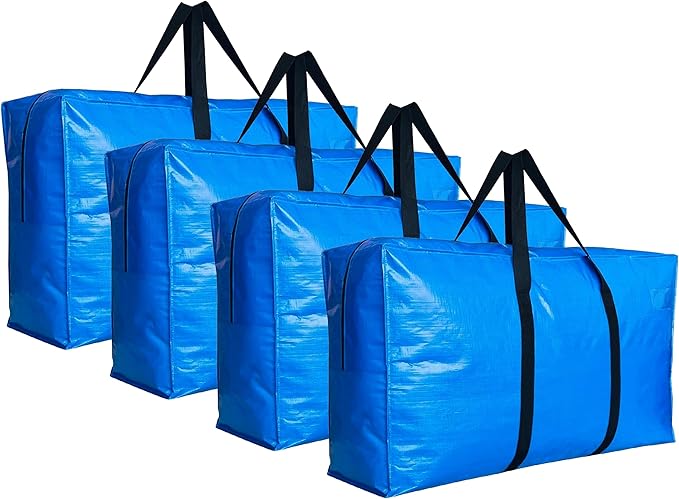 Extra Large Storage Bags, Jumbo Moving Tent Storage Bags, Waterproof Foldable Big Blue XXL Duffle Bag for Travel, 42x23x13.5inch - 4PACK