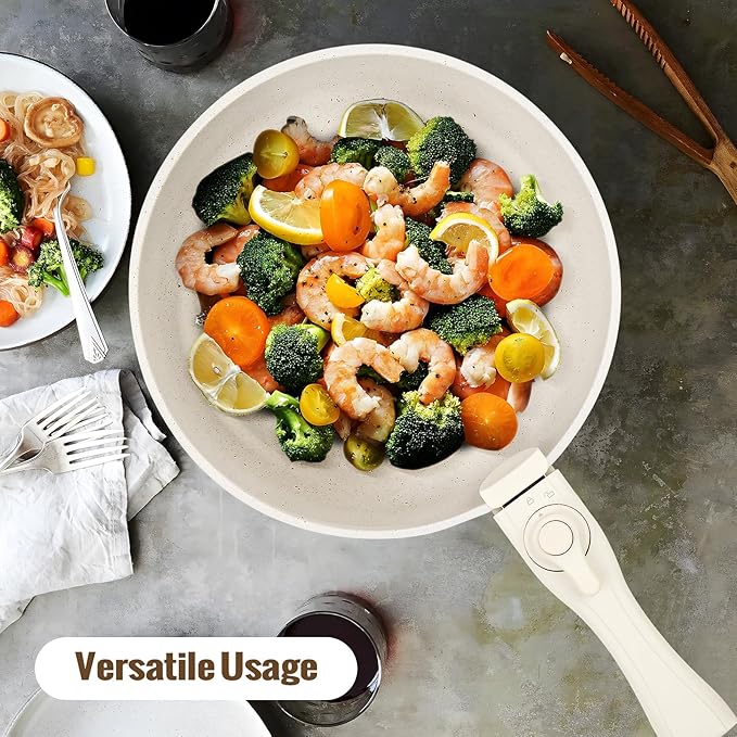 18 Pcs Nonstick Pots and Pans Set with Detachable Handle, Induction Compatible Oven Safe RV Cookware Set, No PFOA (WHITE)