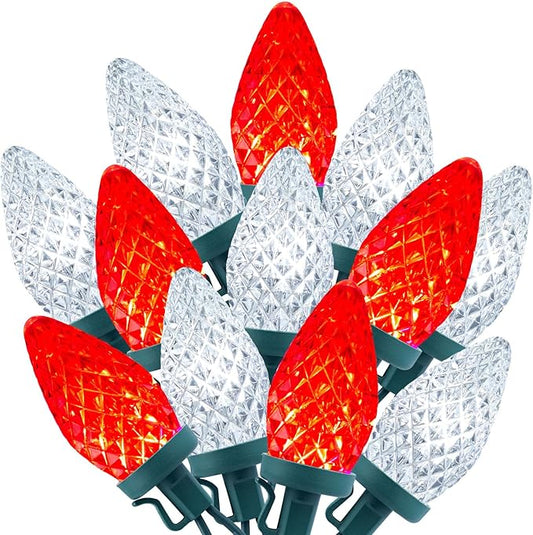 C9 LED Christmas String Lights - 82ft 100 LED Outdoor String Lights with Timer and 8 Lighting Modes, Plug in Extendable Roofline Lights String for Outside Yard Porch Christmas Holiday Decoration