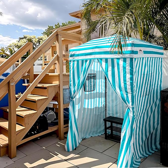 EAGLE PEAK Flex Ultra Compact 4x4 Pop-up Canopy, Sun Shelter, Changing Room, Portable Privacy Canopy Cabana for Pool, Fashion Photoshoots, or Camping, White/Light Blue