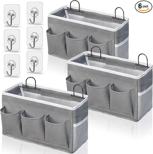 2pcs 3-pockets Large Wall Hanging Organizer Bag, Linen Fabric Door Hanging Storage Baskets with Pockets, Waterproof Bin for Kitchen, Bedroom, Office, RV Camper (Gray-3pcs)