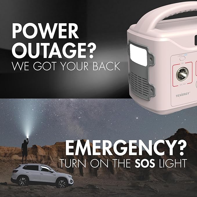 Tenergy T320 Portable Power Station, 300Wh Battery, 110V/200W (Surge 400W) Two Pure Sine Wave AC outputs, USB type C PD 45W, Mobile Power for Outdoors, RV, Hunting, Emergency Backup, Sandy Coral