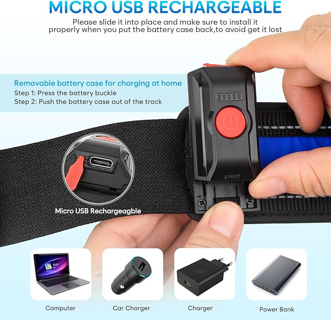 Illumifun LED Running Belt - USB Rechargeable Light Up Sash, High-Visibility Elastic Waistband Light for Running Cycling Hiking Camping Nighttime Activities