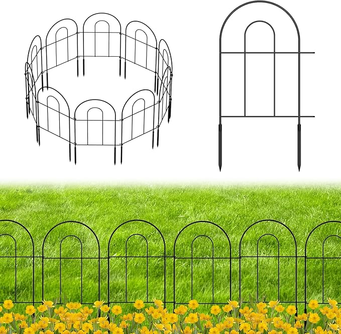 MOOACE Decorative Garden Fence 10 Pack, Total 10ft(L) x 24.5in(H) Rustproof Metal No Dig Fence, Garden Fencing Animal Barrier, Flower Fences and Borders for Dog, Yard, Patio, Outdoor Decor, Black