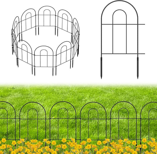 MOOACE Decorative Garden Fence 10 Pack, Total 10ft(L) x 24.5in(H) Rustproof Metal No Dig Fence, Garden Fencing Animal Barrier, Flower Fences and Borders for Dog, Yard, Patio, Outdoor Decor, Black