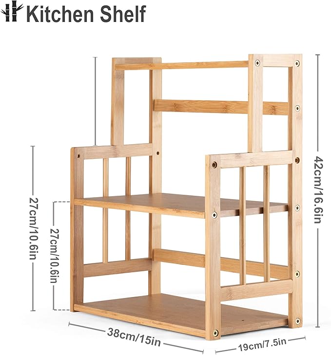 Bamboo Spice Rack Kitchen Countertop Organizer Storage Shelves-3 tier Standing Pantry Shelf with Adjustable Shelf