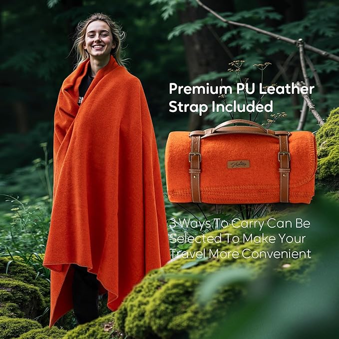 100% Wool Blanket, 48" x 62", Warm, Thick, Washable, Military Wool Blanket, Great for Camping, Outdoors, Sporting Events, Survival Kits, OrangeRed