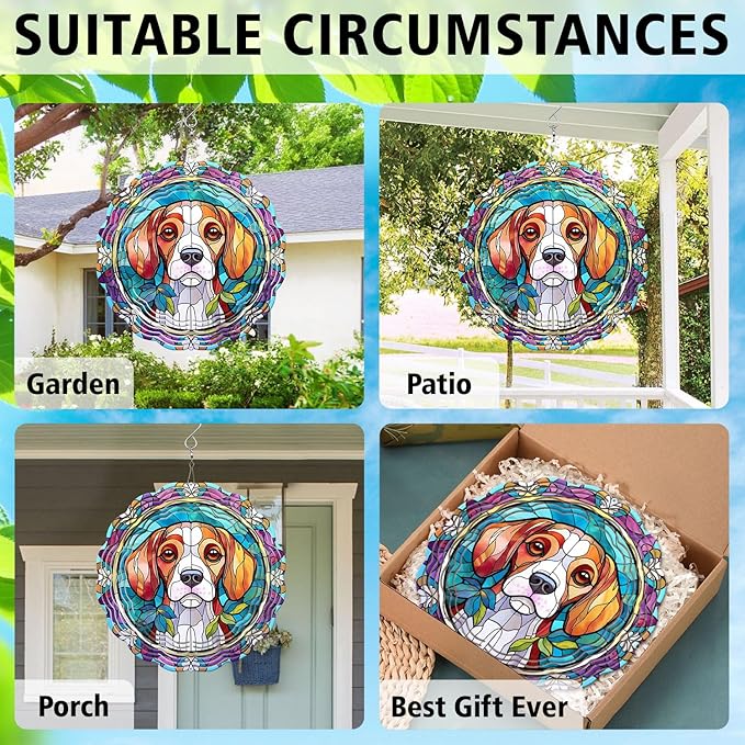 Beagle Yard and Garden Wind Spinner, Unique 3D Hanging Beagle Wind Spinner