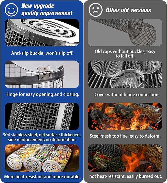 Rolling Grilling Basket Veggies Grill Accessories Bbq Net Tube Tools Set Barbecue Cage Outdoor Flat Top Pellet Electric Camping Cooking Picnic Gear Must Haves Essentials Gadgets Basket for Vegetable