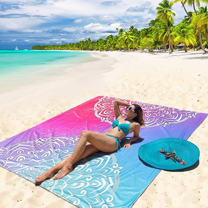 Beach Blanket Waterproof Sandproof Extra Large Beach Mat 79" X 83"/120"x108"for 1-8 Adults Quick Drying Durable Outdoor Picnic Mat for Beach Travel Camping Hiking