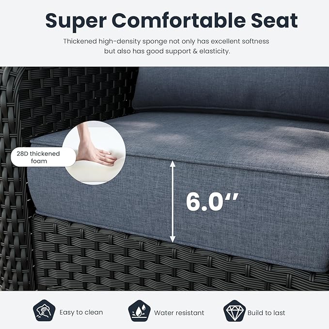 7 Pieces Outdoor Patio Furniture Sets with Single Chairs with 6-inch Thick Cushion and Fire Pit Table for Deck Lawn