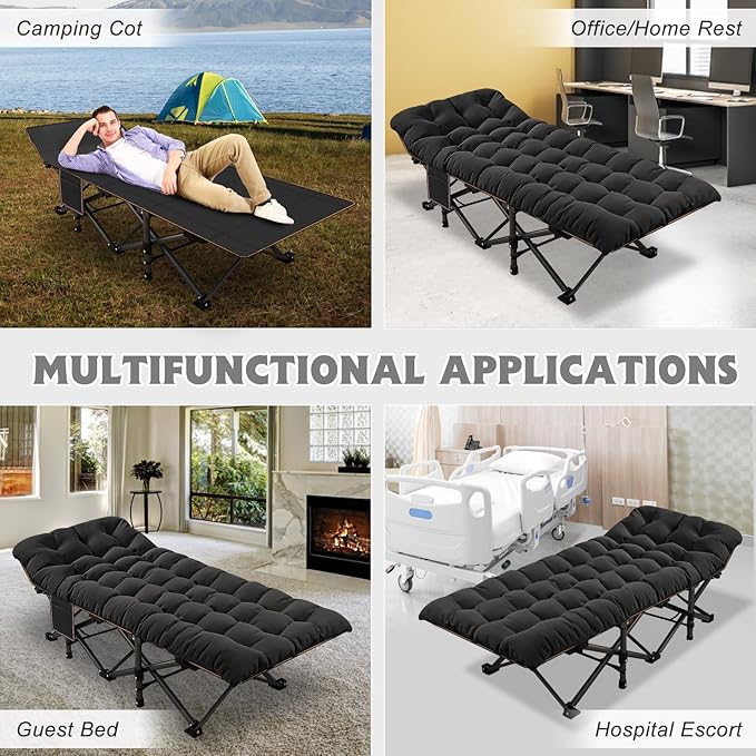 ABORON Oversized XXL Folding Camping Cot W/Mat for Adults, 78" L x 32" W x 18" H, Heavy Duty Outdoor Bed with Carry Bag,1200 D Layer Oxford Travel Camp Cots