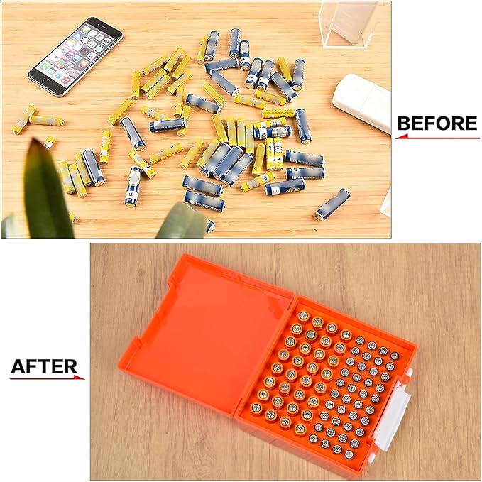 FULLCASE Battery Storage Organizer Holder Holds 72 AA AAA Batteries, Box Cases Garage Container, Home Drawer Organization Dispenser (Case Only) (Orange)