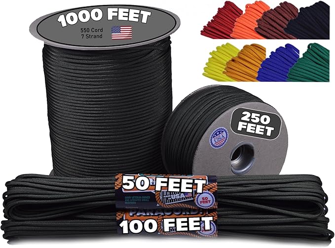 BORED? PARACORD! 550 lb Paracord - Ideal for Crafting, Camping, DIY Projects, Active & Military Outdoors - Strong Survival Rope - Tactical Parachute Cord Type III - Olive Drab Green 100 Feet
