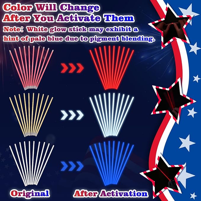 Bulk Patriotic Red White Blue Glow Sticks 300 PCS,Light Up Bracelets Necklaces Accessories for Kids,Glow Party Favors Supplies Decorations for Independence Day, America July Parade, Birthday, Pool
