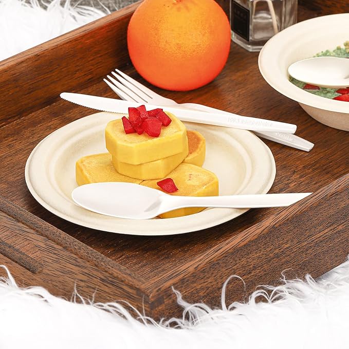 Gezond Compostable Spoons 50 Pack 6.7 Inch Disposable Spoons No Plastic Biodegradable Cutlery Set Heavy-duty for Party Wedding Camping Office Picnic