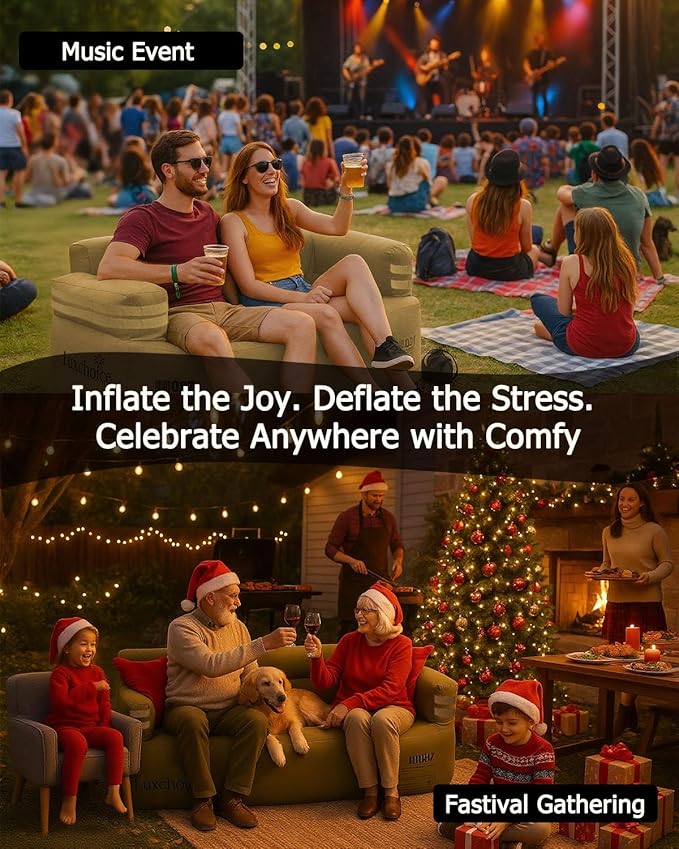 Portable Inflatable Couch for Camping with Built-in Pump Durable Inflatable Furniture Luxury Blow Up Couch Stylish Outdoor Air Sofa Perfect for Backyard Beach Music Festival Party