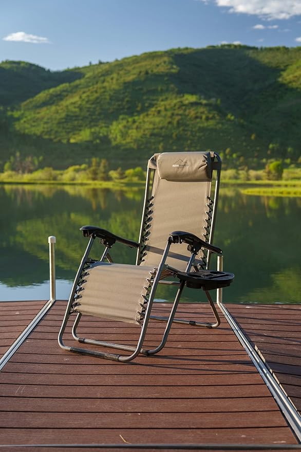 Heavy Duty Zero Gravity Chair with Adjustable Reclining, Extra Large Side Table, Gray 600D Polyester, Powder-Coated Steel Frame, 300 lbs Capacity