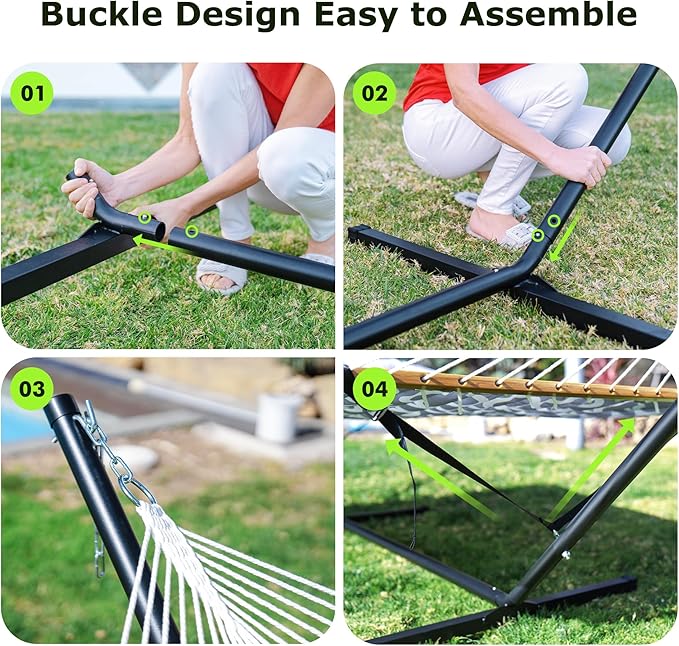 Double Hammock with Stand for Outdoor, Heavy Duty Portable Hammock with Adjustable Steel Stand for Patio, Garden, Beach, Backyard - Includes Carrying Bag,Dark Grey