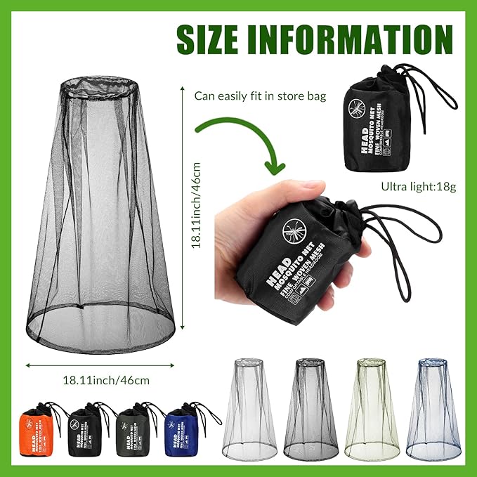 HESTYA 4 Pack Mosquito Head Net Face Mesh Protecting Net for Outdoor Hiking Camping Climbing Mosquito Fly Insects Preventing(Stylish Colors)