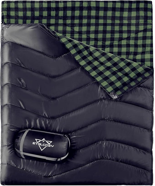 Double Sleeping Bag for Adults Kids, XL Queen Size 2 Person All Season for Warm & Cold Weather, Lightweight Compact with Compression Sack Camping Essentials for Backpacking Hiking