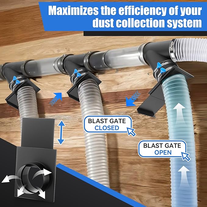4 in x 10 ft Dust Collection Hose with 4 Inch Y Fitting, 4 Inch Blast Gate with Flex Cuff with 2 Steel Thumbscrew Clamps and 2 Steel Hose Clamps for Dust Collection Fittings Woodshop Vacuum System