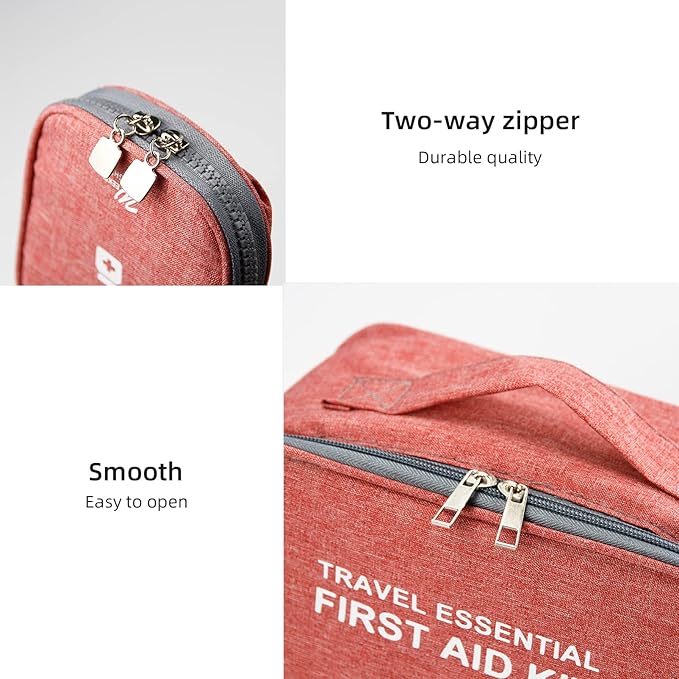 Empty First Aid Bags, Travel Medicine Bag, Medical Supplies Organizer Bag, Portable Kit for Traveling, Car, Home, Camping, Office, Hiking, Outdoor (Cationic Wine Red)