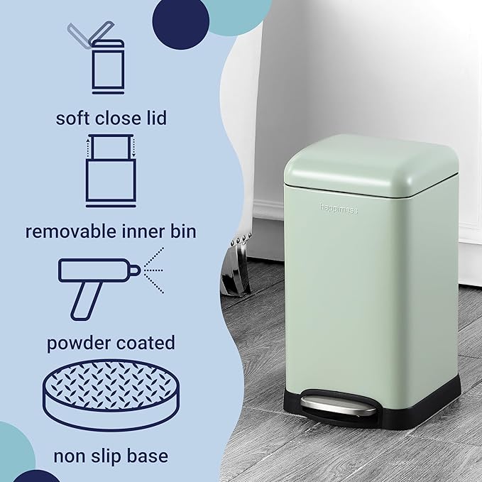 happimess HPM1012I Betty Retro Mini 3.2-Gallon Step-Open Trash Can, Fingerprint Resistant, Modern, Minimalistic for Home, Kitchen, Laundry Room, Office, Bedroom, Bathroom, Pistachio Gelato