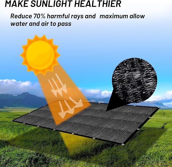 Cool Area 70% Sun Shade Cloth Mesh Tarp with Grommets for Plant Cover 8x8ft Patio Canopy Garden Pergola Greenhouse Car Barn Kennel Black