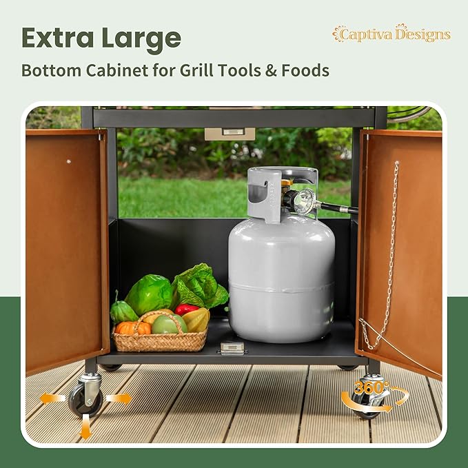 Captiva Designs 4-Burner Propane Gas BBQ Grill with Side Burner & Porcelain-Enameled Cast Iron Grates, 42,000 BTU Output Barbeque Grill for Outdoor Cooking Kitchen and Patio Backyard Barbecue, Golden