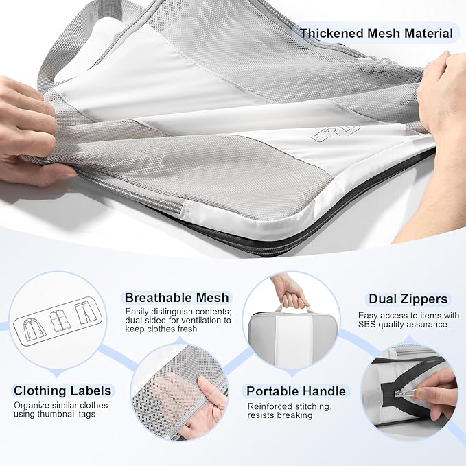 8 Set Compression Packing Cubes for Travel Essentials,Compressible Expandable Packing Cubes for Suitcase,OlarHike Luggage Organizer Bags for Travel,Handy Helper for Organizing Clothes(White)