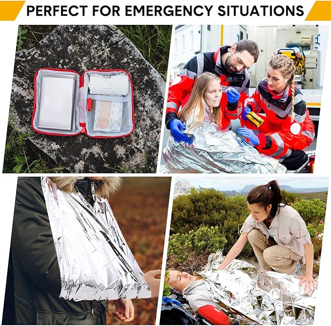 100 Pcs Emergency Blankets for Survival 83 x 55 Emergency Foil Thermal Reflective Space Blanket Bulk Waterproof Individually Wrap Survival for Car Camping Outdoor Homeless