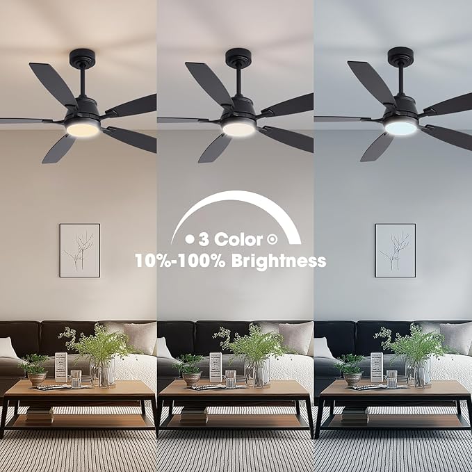 52" Ceiling Fan with Light, Modern Low Profile Ceiling Fan with Light, DC Reversible Motor, Smart APP & Remote Control, Whisper Quiet, Dimmable LED for Bedroom/Living Room