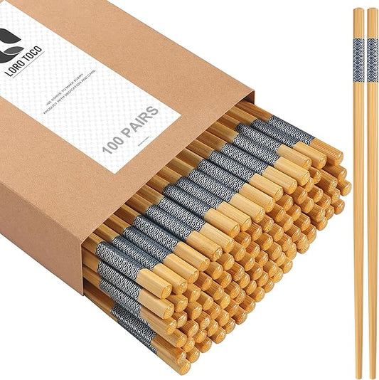 100 Pairs Bamboo Chopsticks | Disposable | Reusable | Separated Chopsticks Dishwasher Safe - （9.45in）