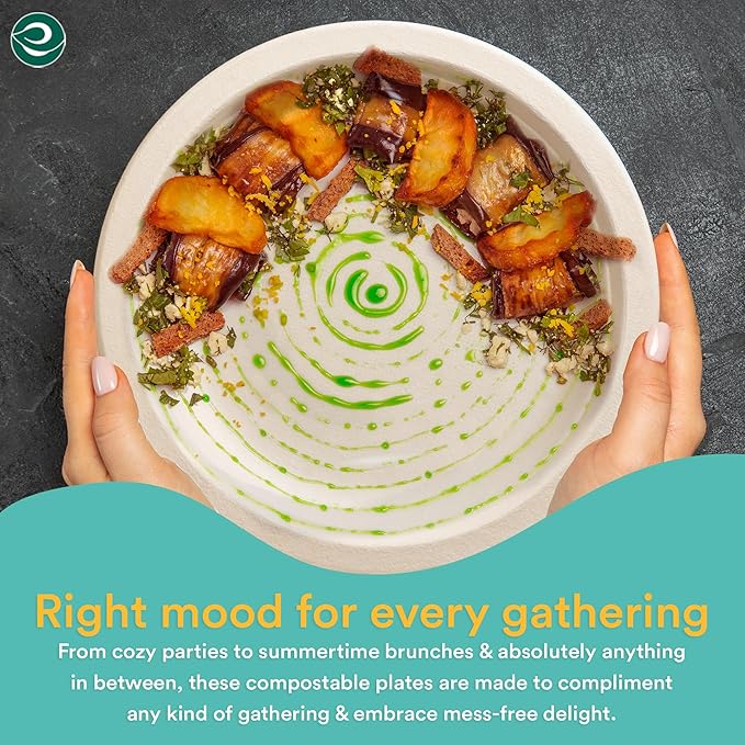 ECO SOUL 100% Compostable 10 Inch Paper Plates 400 [4x100 Pc] Disposable Bulk Party Plates I Heavy Duty Eco-Friendly Sturdy Dinner, Wedding, Event Plates I Biodegradable Unbleached