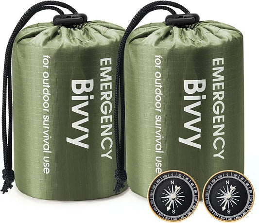 Esky Emergency Sleeping Bag, Portable Emergency Blanket Thermal Bivy Sack, Waterproof Lightweight Survival Gear with Compass for Camping Hiking Outdoor Adventure