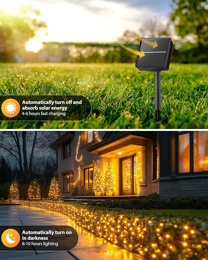Brightown 2 Pack Solar String Lights for Outside, 92Ft 240 LED Solar Lights Outdoor Waterproof with 8 Modes, Solar Outdoor String Light for Patio Yard Tree Garden Party Decorations, Warm White