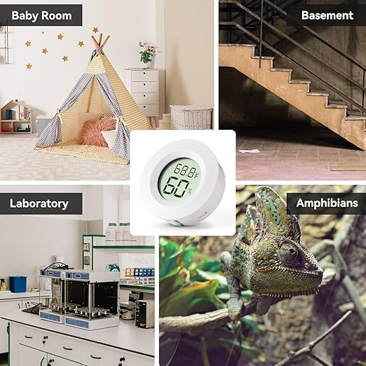 3-Pack Mini Hygrometer & Thermometer, Indoor Outdoor Digital Humidity Meter Gauge Temperature, ℉/℃, for Home, Office, Reptile, Car, Greenhouse, Lab, Terrarium, Cellar.. A01 White