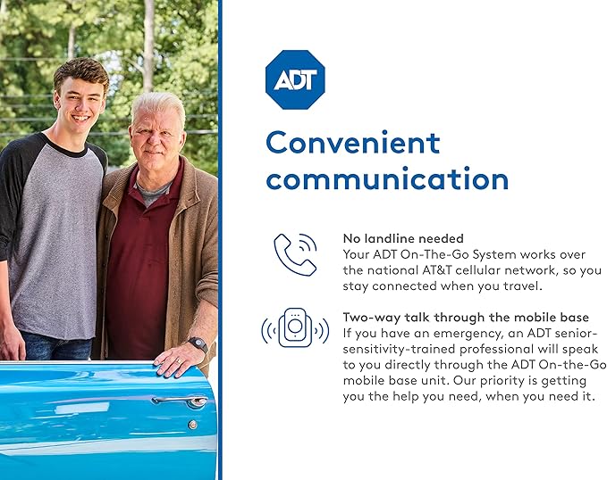 ADT - On-The-Go Mobile Medical Alert System for Seniors - GPS Capabilities, Included Waterproof Wearable Panic Button, 24/7 U.S. Based Monitoring (Fall Detection Pendant)