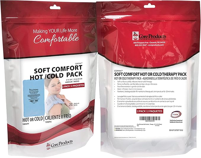 Core Products Soft Comfort CorPak, No Frost Hot and Cold Therapy Pack - 6" x 10", Made in The USA- 2 Pack