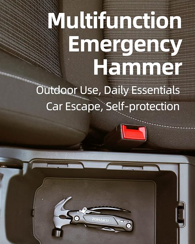 Pohaku 14-in-1 Multitool Hammer, Pohaku Multitool with DIY Stickers, Safety Lock, Screwdriver Bits Set and Durable Nylon Sheath, Multi Tool for Outdoor, Ideal Gifts for Father, Husband, Boyfriend