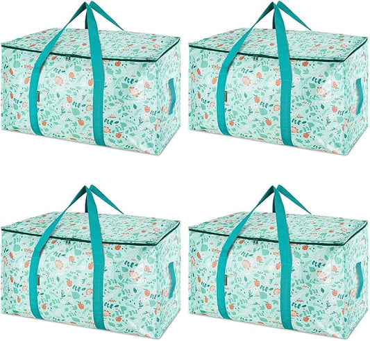 BALEINE 4-Pack Oversized Moving Bags with Reinforced Handles, Heavy-Duty Storage Tote for Clothes, Moving Supplies (Spring Stroll, 4-Pack)