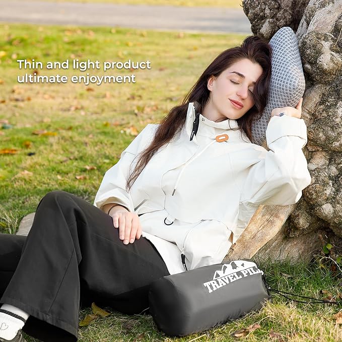 Travel Pillow Memory Foam Pillows, Camping Pillow-Compressible Medium Firm, Breathable Cover, Ideal Backpacking Hiking, Bed Pillows, Airplane and Car (Light Grey, S)