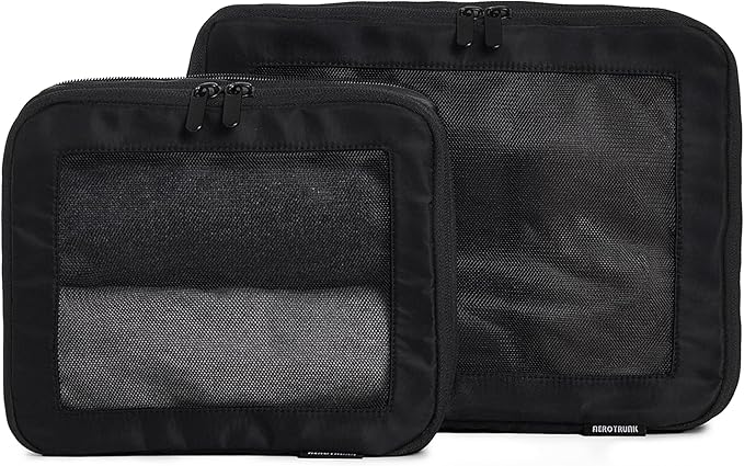 Compression Packing Cubes for Travel - Luggage Organizer Bags - Double Zipper Packing Cubes for Suitcases (2-Pack, Black)